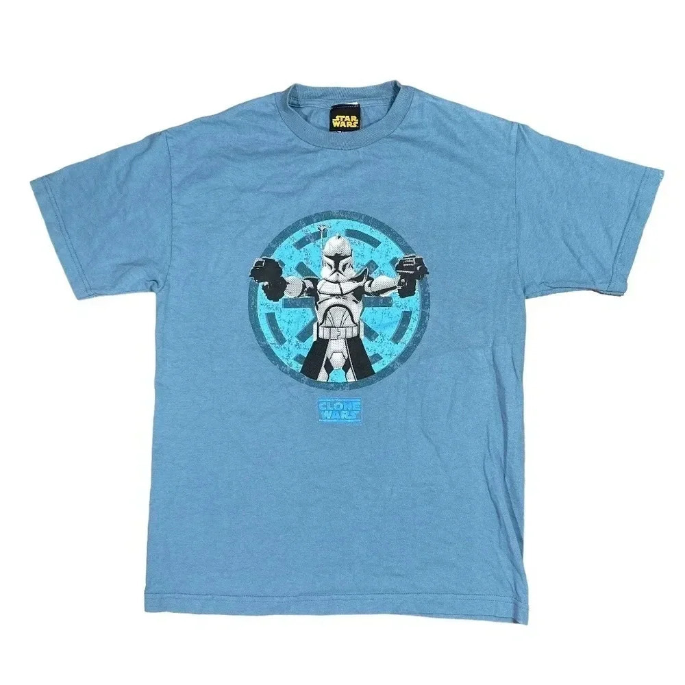 Vintage Y2K Star Wars Clone Wars TV  Show Trooper T Shirt Blue Mens Medium